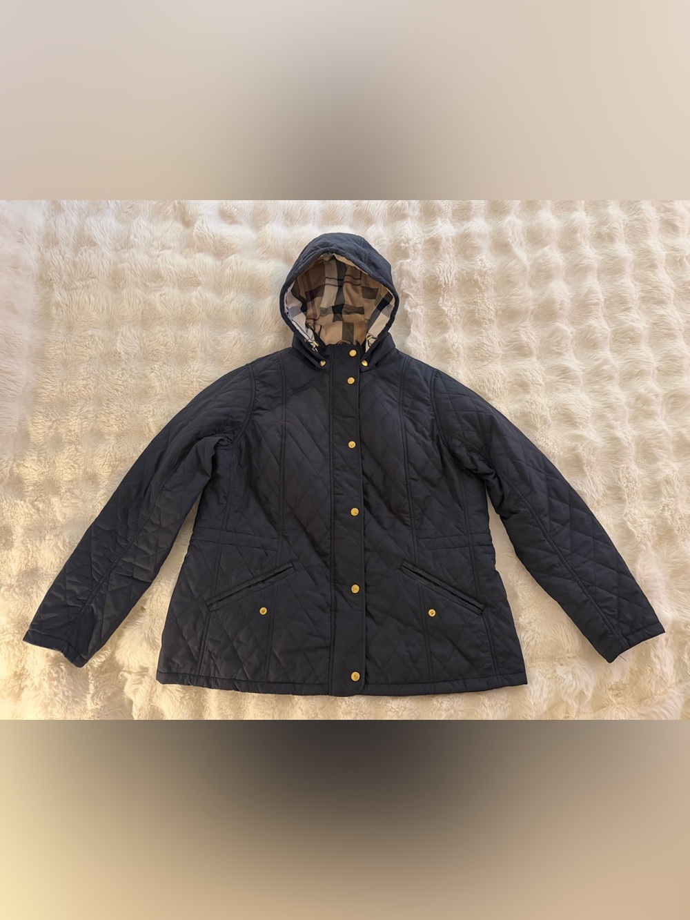 Barbour Millfire Quilted Jacket w/Detachable Hood, Navy sz 16